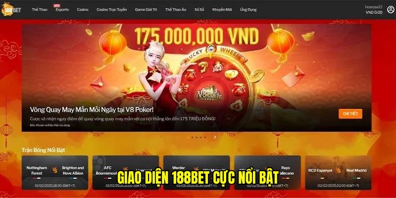 Giao diện 188bet cực nổi bật