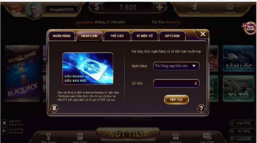 Các hình thức nạp tiền