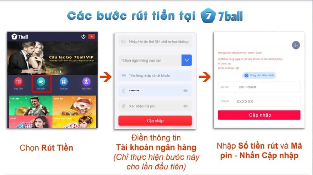 Các bước rút tiền 7ball đơn giản, tối ưu