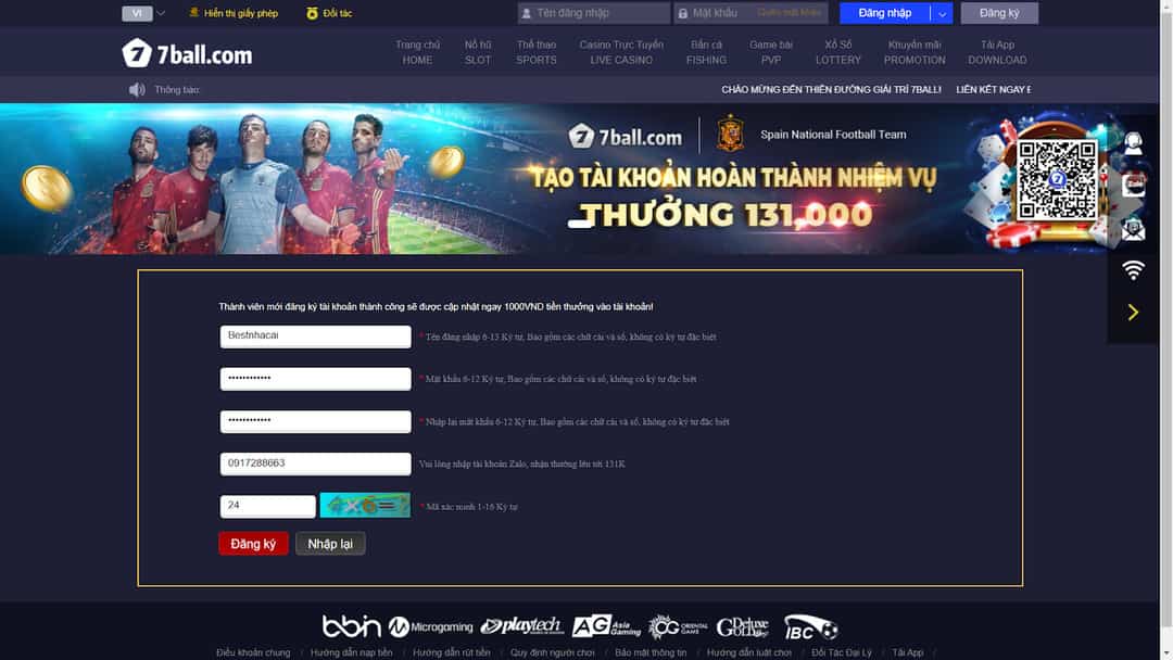 Người chơi cần điền thông tin đầy đủ khi đăng ký