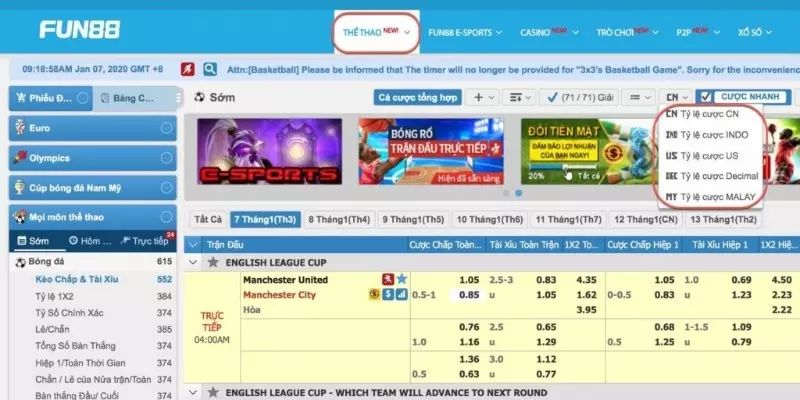 Hướng dẫn đọc tỷ lệ kèo FUN88