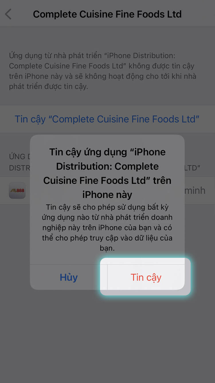 Cấp quyền tin cậy cho ứng dụng
