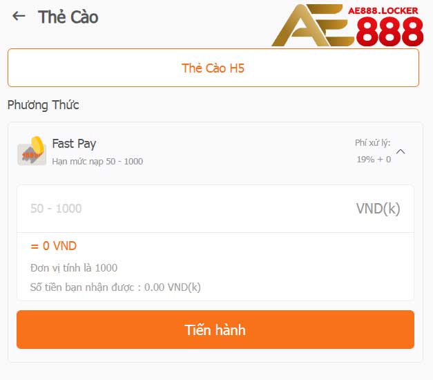 Nạp tiền AE888 bằng thẻ cào