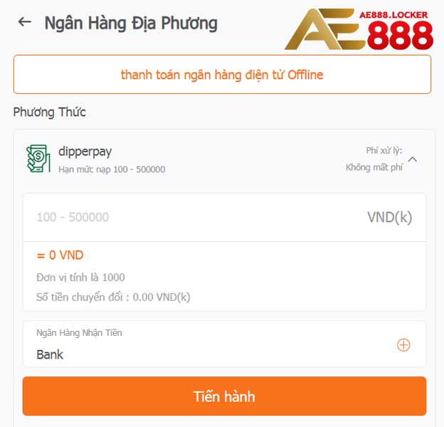 Nạp tiền vào ngân hàng địa phương
