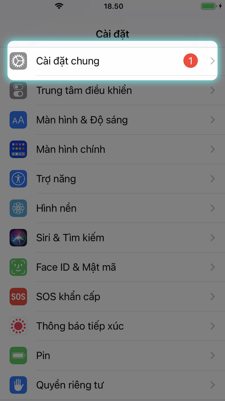 Vào cài đặt chung