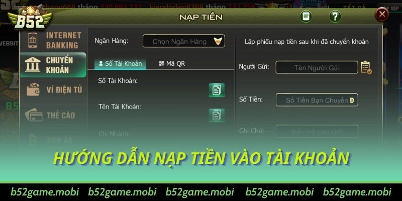 Hướng dẫn nạp tiền vào tài khoản