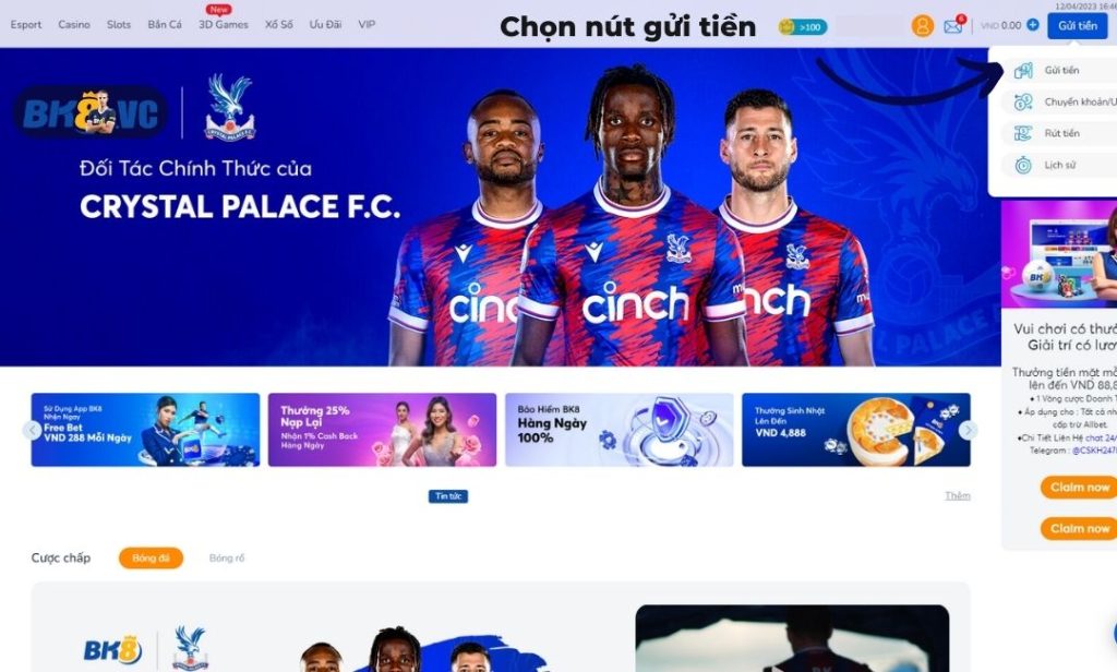 Gửi tiền tại nhà cái BK8