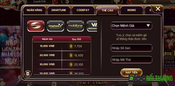 Điền thông tin cụ thể và chọn Nạp tiền