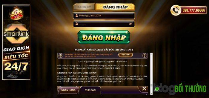Nhấn ô Đăng nhập màu xanh lá