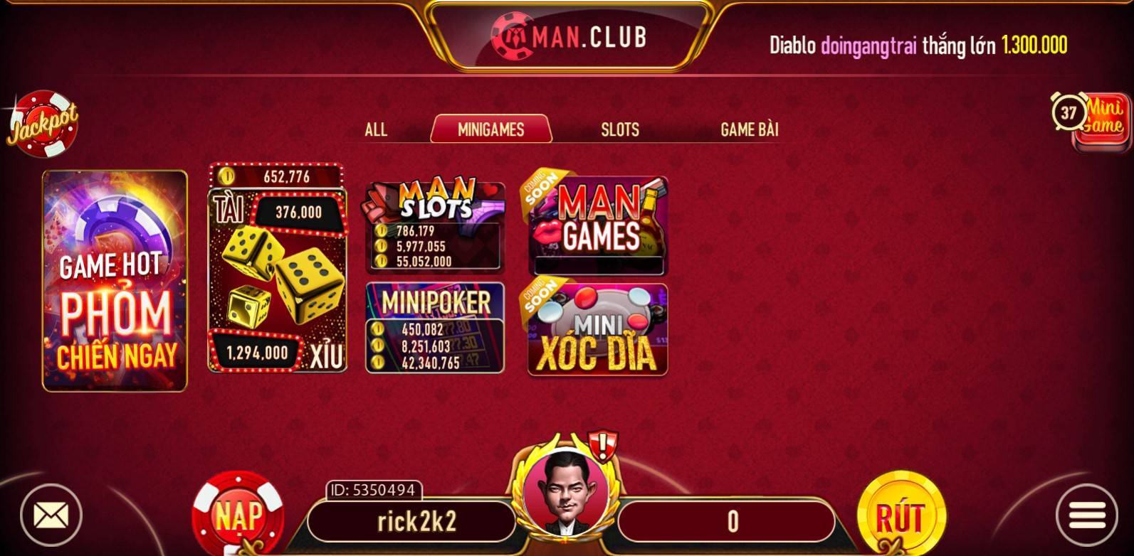 Mini game tại Man Club