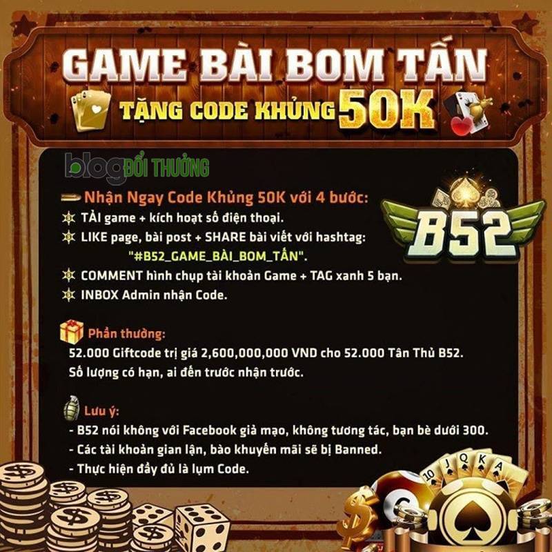 Giftcode B52CLUB khủng 50K
