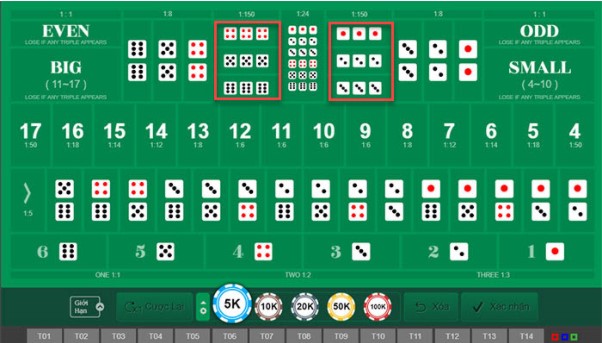 Cược ba trong cá cược game sicbo
