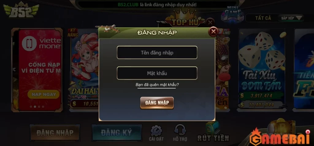 Thực hiện đăng nhập tài khoản game B52 Club rất dễ dàng