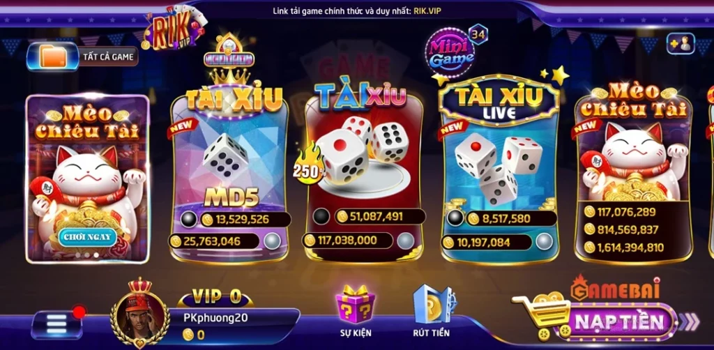 Giao diện web Rikvip dễ sử dụng