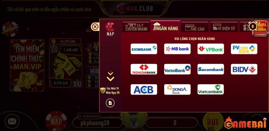 Thực hiện giao dịch nạp rút tại Manclub rất đơn giản