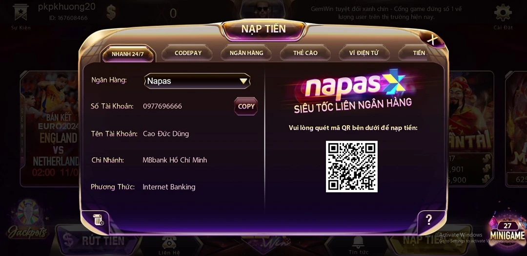 Nạp nhanh, rút gọn cùng cổng game Gemwin