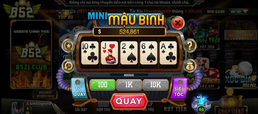Sân chơi Mậu Binh tính năng mới lạ tại B52 Club