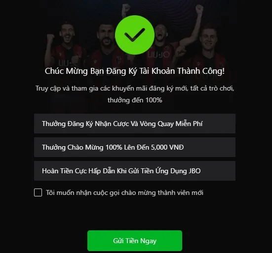 Đăng ký tài khoản nhận ngay khuyến mãi JBO cực chất