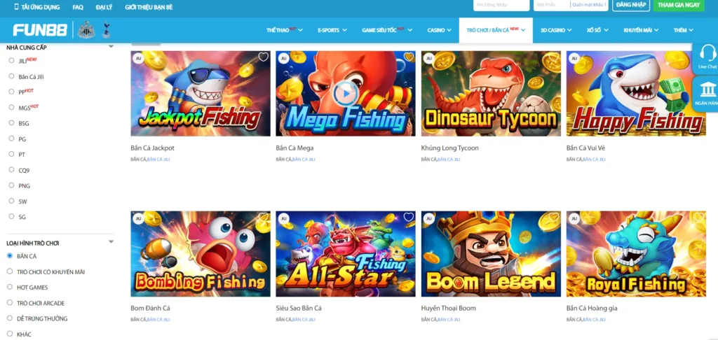 Các game bắn cá đổi thưởng thú vị tại nhà cái Fun88