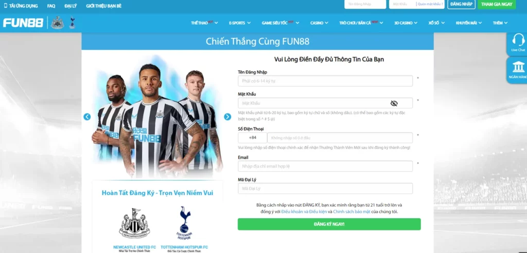 Trang đăng ký tài khoản thành viên tại nhà cái
