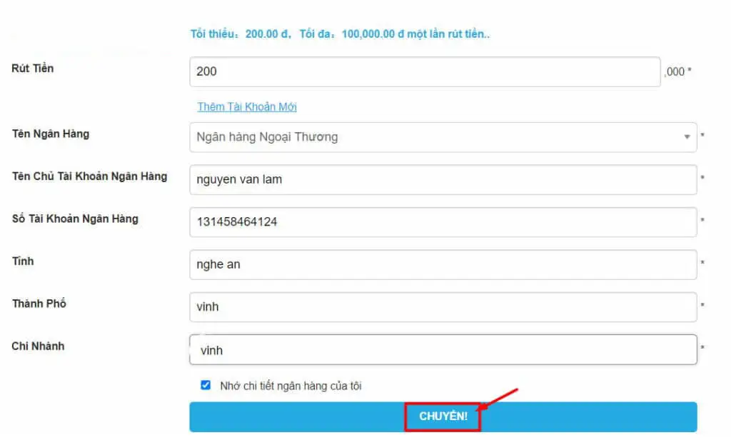 Biểu mẫu phiếu rút tiền