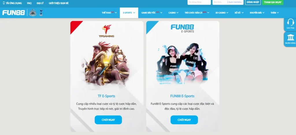 Các sảnh cá cược thể thao điện tử - Esport tại Fun88