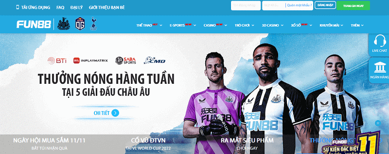 Link đến trang chủ nhà cái Fun88 mới nhất