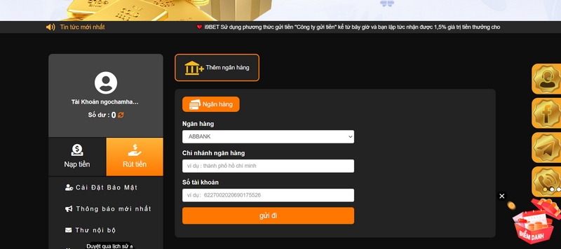 Rút tiền hay nạp tiền cũng chỉ thông qua 3 bước và thành công sau 5 phút