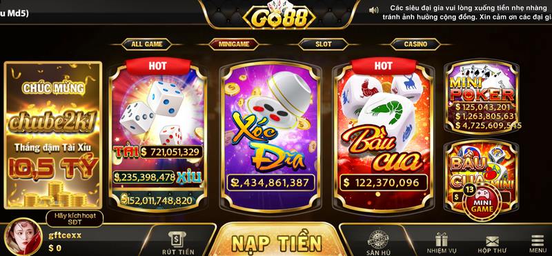 Lựa chọn mini game anh em có thể tham gia rất nhiều trò đặc sắc