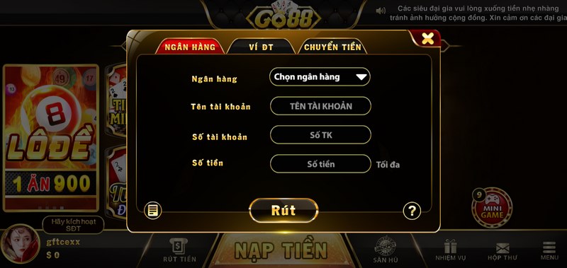 Rút tiền về cổng chơi đơn giản, nhanh chóng không tốn nhiều thời gian