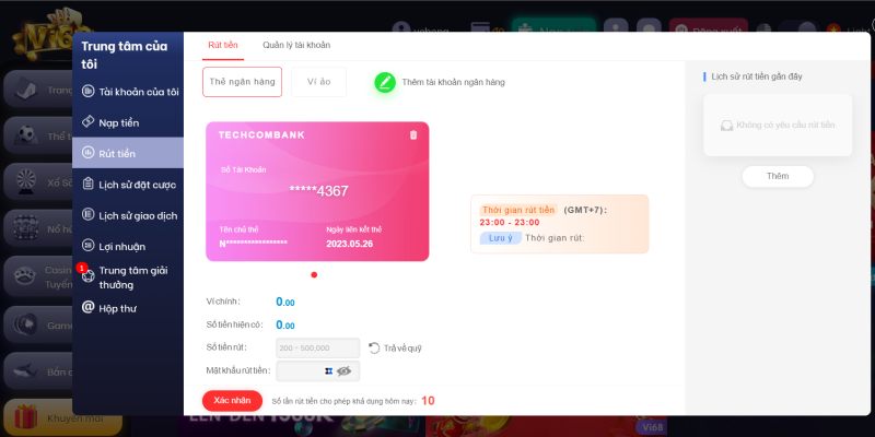Hướng dẫn rút tiền VI68