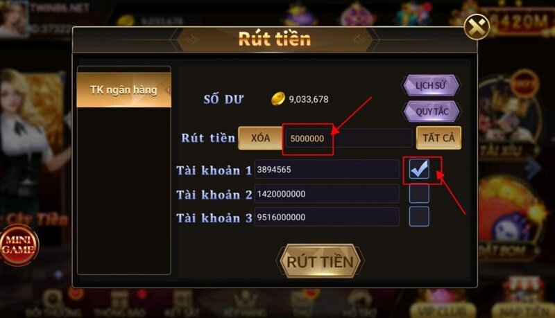 Cách rút tiền đơn giản không cần bước xác nhận ở cổng game này