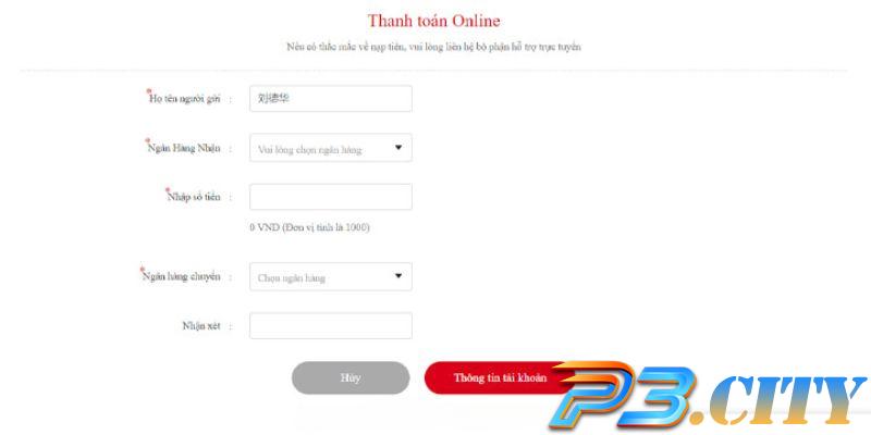 Rút tiền từ tài khoản P3 từ máy tính