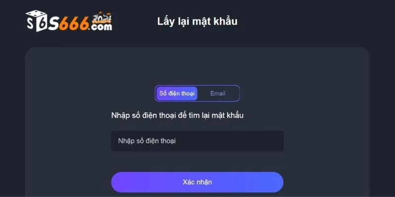 Nhập email hoặc số điện thoại đăng ký tài khoản S666 để lấy lại mật khẩu