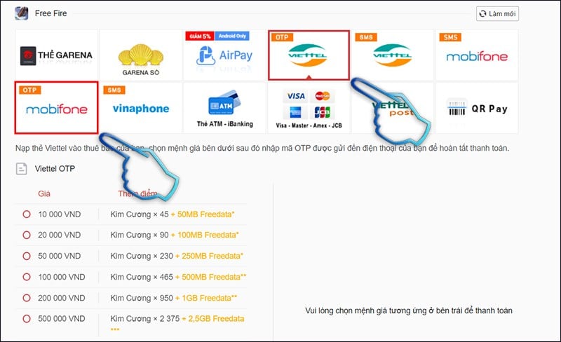 Bảng Giá Kim Cương FF
