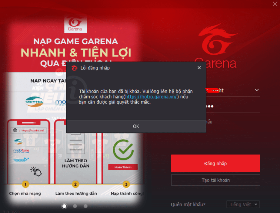 Cách Mở Tài Khoản Garena Bị Cấm Đăng Nhập