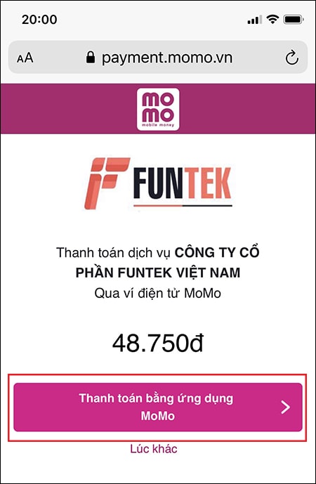 Chọn Thanh toán bằng ứng dụng MoMo Cách Mua Thẻ Garena Tại Nhà