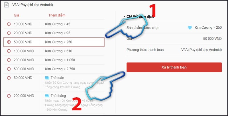 Bảng Giá Kim Cương FF