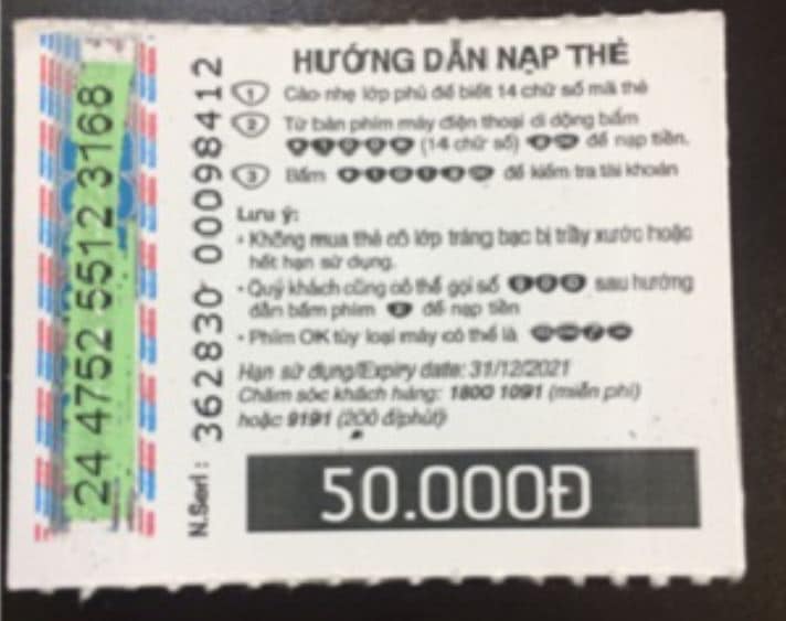 Hình Ảnh Thẻ Vina 50k Đã Cào