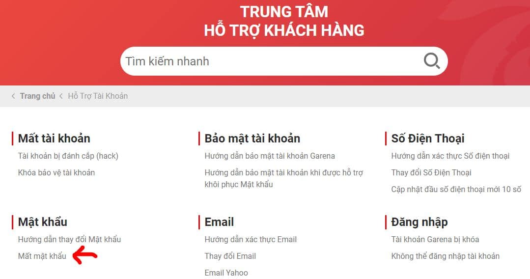 Nhấn chọn vào mất mật khẩu