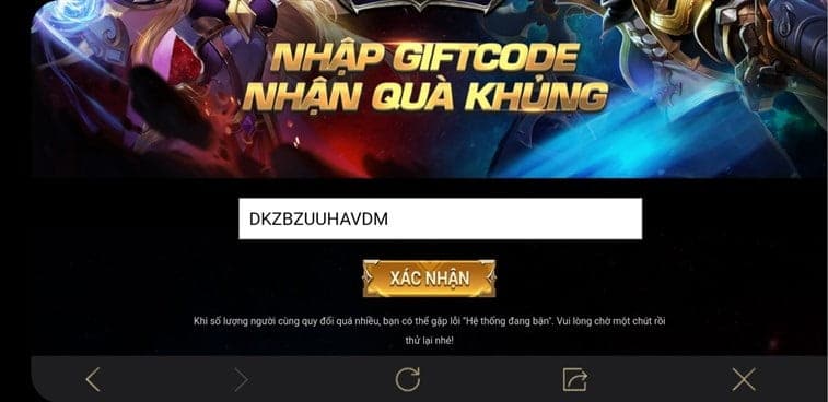 Nhập code và nhấn xác nhận