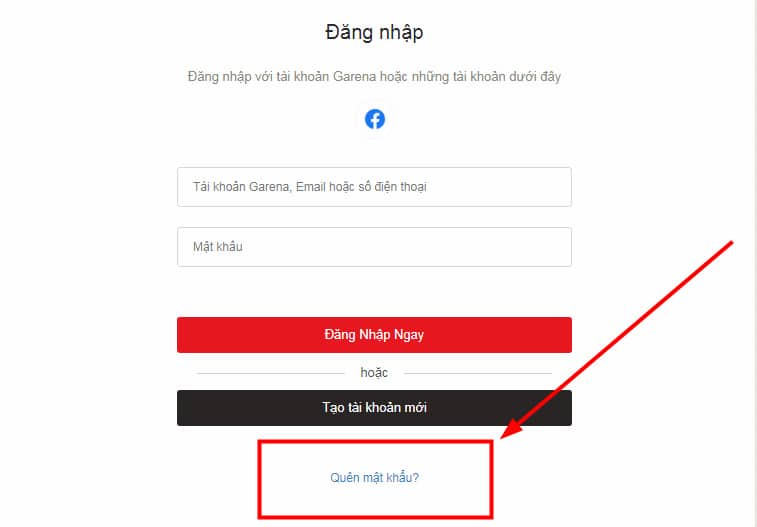 Vào hotro.garena.vn, bạn chọn Quên tài khoản (Forgot password)