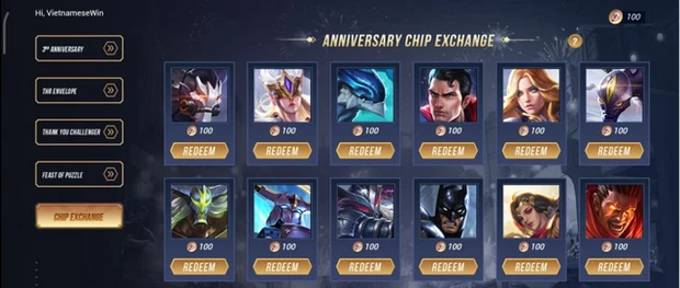 Với 100 Xu, game thủ đổi được các tướng tương đối cũ.