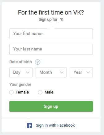 Điền đầy đủ thông tin và nhấn Sign Up để đăng ký VK