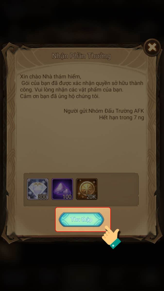 Thu thập quà Chọn Thu thập.