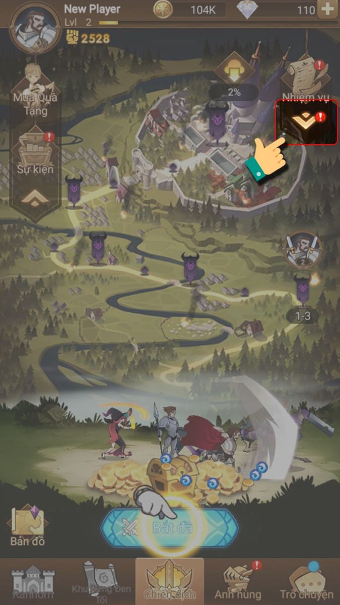 Nhấn vào biểu tượng mũi tên Code AFK Arena