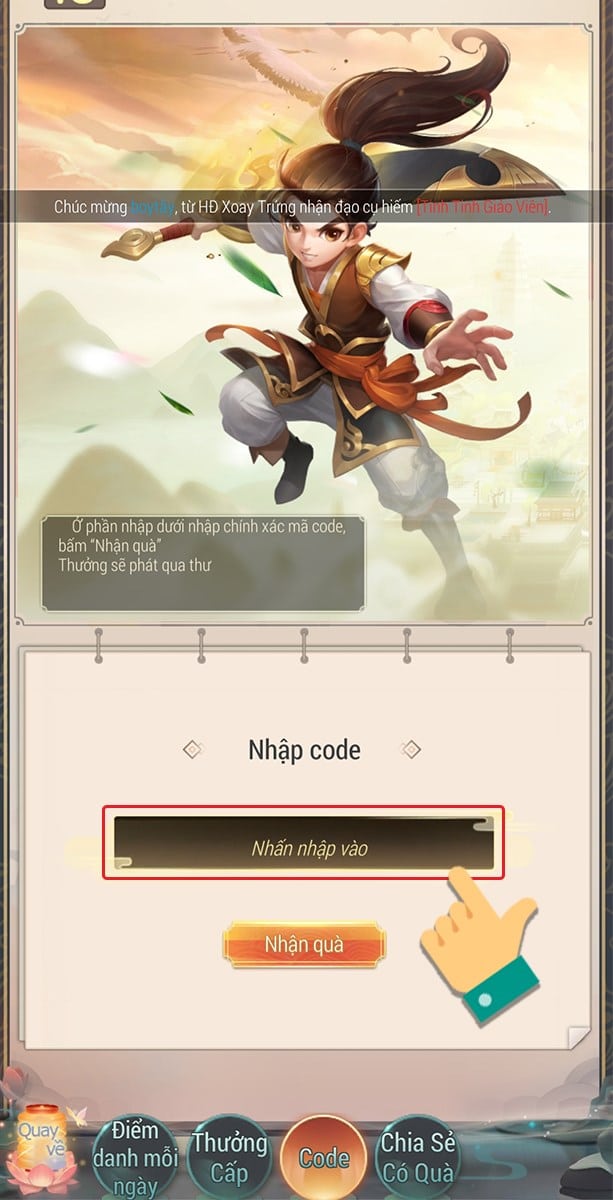 Nhập code Nhập Code Yong Heroes vào ô Nhấn vào nhập.