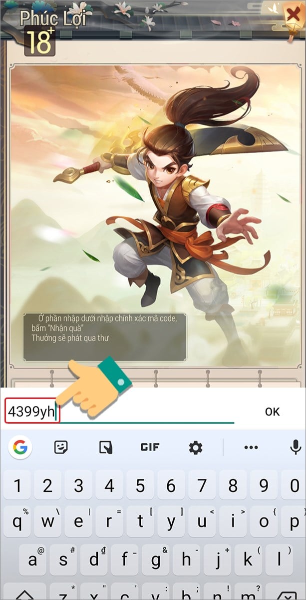 Nhập thông tin code Sau đó tiến hành Nhập Code Yong Heroes