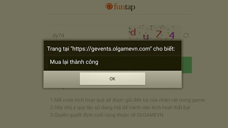 Thông báo nhập code thành công Thông báo nhập mã code thành công