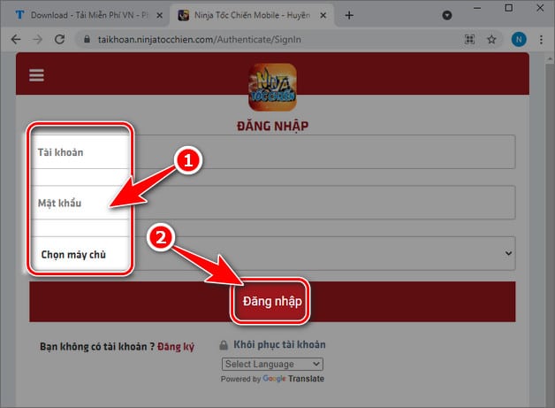 Tiến hành nhập code game Ninja tốc chiến